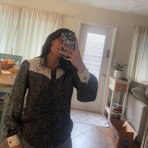 Topshop black and white satin botton down